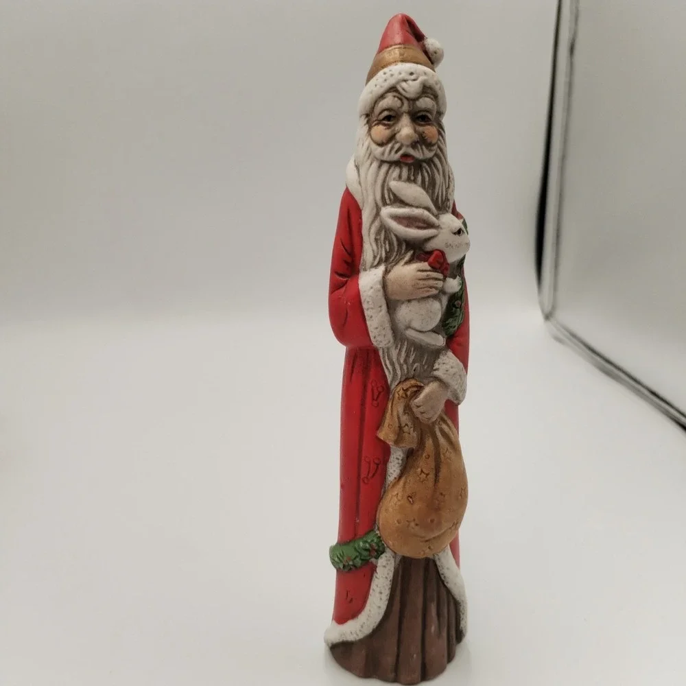 Set 6 Vtg Santa Claus Figurines Father Christmas Woodland Animals Resin 4-8 In